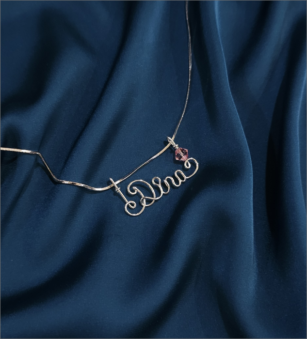 Name Engraved Necklace with Single Swarovski Crystal